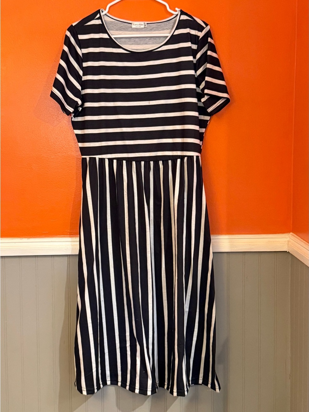 Striped Black and White Midi Dress - Comfortable Casual